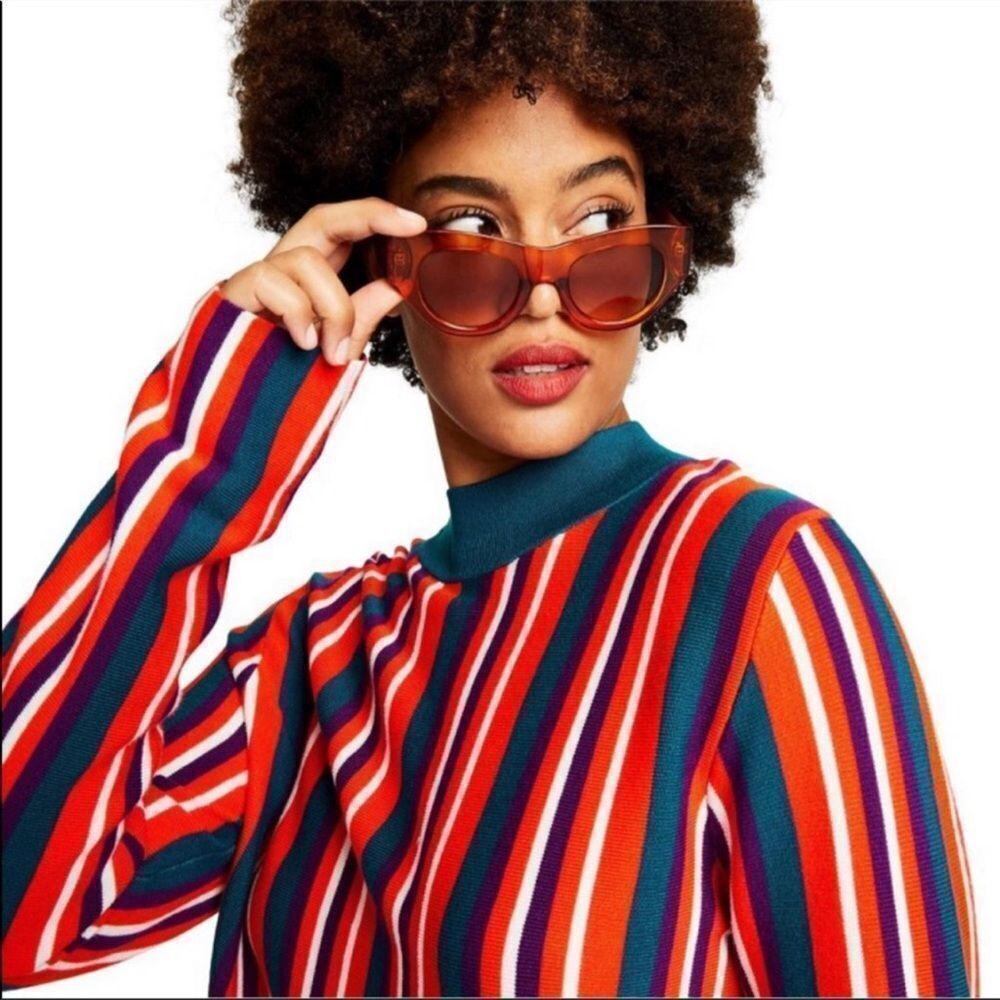 Victor Glemaud x Target Teal Striped Mock Turtleneck Multi Pullover Sweater
